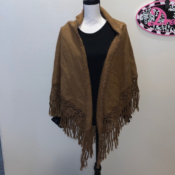 Diana Alpaca Peru brown large wrap shawl fringe scarf - Picture 1 of 5